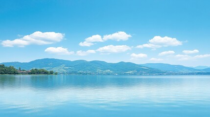 Obraz premium Tranquil water reflections serene lake landscape photography clear blue sky natural beauty panoramic view