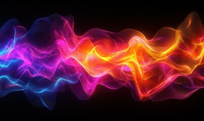 Abstract digital art of glowing particles forming dynamic waves, vibrant neon tones blending smoothly, futuristic and clean design, sharp and detailed