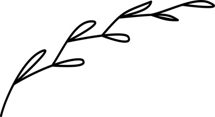Floral branch and minimalist leaves for logo or tattoo. Hand drawn line wedding herb. Decorative hand drawn leaves. Minimal line art drawing for print, cover or wallpaper.