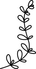 Floral branch and minimalist leaves for logo or tattoo. Hand drawn line wedding herb. Decorative hand drawn leaves. Minimal line art drawing for print, cover or wallpaper.