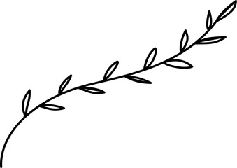 Floral branch and minimalist leaves for logo or tattoo. Hand drawn line wedding herb. Decorative hand drawn leaves. Minimal line art drawing for print, cover or wallpaper.