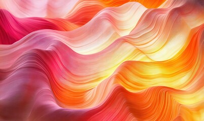 Obraz premium Abstract flowing waves of bright orange and pink hues blending smoothly, illuminated by soft light to create a vibrant and energetic visual effect,