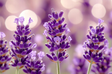 Obraz premium Vibrant lavender flowers blooming in a serene garden during a sunny afternoon