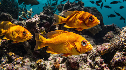 Fototapeta premium Vibrant Orange Fish School Underwater 