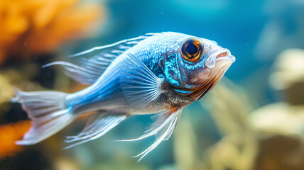 Fototapeta premium Vibrant Blue Fish Underwater Close-Up 