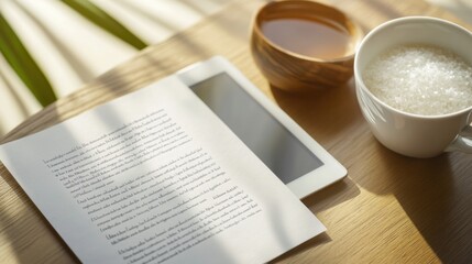 Resignation letter on a desk with a tablet and cup of tea. Featuring career reflection and clarity