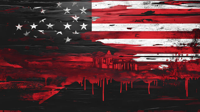 The american flag or the usa flag.national flag of the united states of america. Distorted Time-Warped Village. Illustration