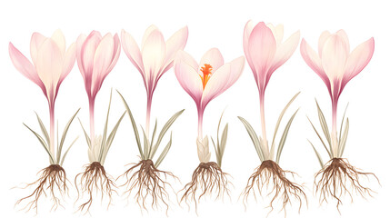 Naklejka premium Illustration of crocuses with roots, on a white background 