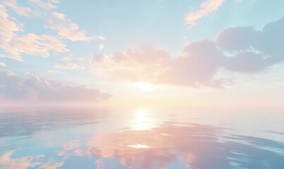 Obraz premium Bright and airy morning sky filled with soft pastel clouds glowing under warm sunlight, creating a tranquil and peaceful natural scene,