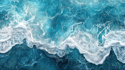 Fototapeta premium Abstract ocean waves, teal blue, white foam, gold accents, background image