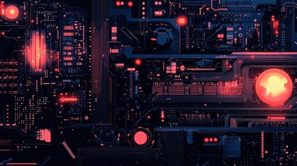 Fototapeta premium Precision Robotic Arm Assembly of Electronic Components - 2D Flat Illustration
