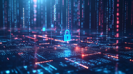 Fototapeta premium Candados sobre código digital que representan ciberseguridad y protección de datos