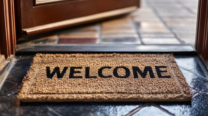 Welcome mat placed at the entrance of a house enhances hospitality and warmth in the home environment