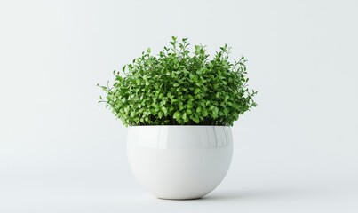 Clean white background with a modern minimalist ceramic vase filled with green foliage, symbolizing peace and simplicity.