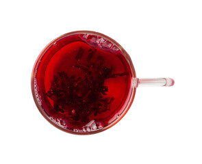 Hibiscus Tea, Dry Rose Drink, Cold Fruit Red Tea in Transparent Mug, Roselle Hibiscus Tea