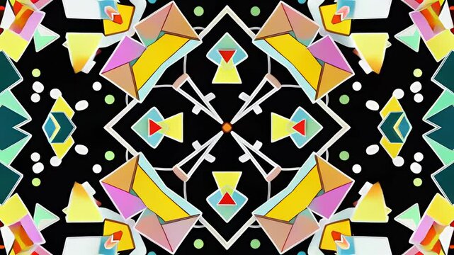 Memphis pattern design. Geometric shape animation with colorful square circle triangle movement. Abstract retro style pattern with seamless motion. Vibrant background, playful rhythm