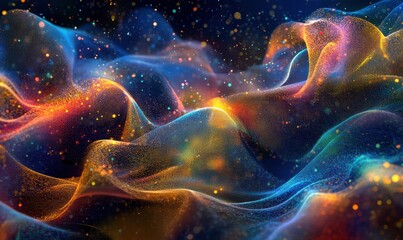 Digital futuristic rendering of glowing data waves, vibrant neon tones forming intricate patterns, bold tech innovation theme with clean detailed design