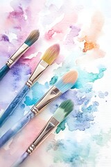 Fototapeta premium Soft and Dreamy Watercolor Palette with Brushes