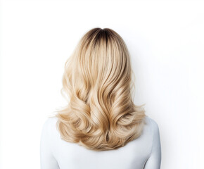 Naklejka premium Elegante Frisur mit gewellten, blonden Haaren aus rückseitiger Sicht