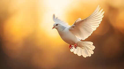 Obraz premium A beautiful white dove soaring gracefully against a backdrop of soft glowing light its wings outstretched in a symbolism of the Holy Spirit s divine presence and spiritual transcendence