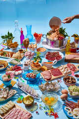 Colorful and Diverse Asian Cuisine Spread - Fresh Ingredients, Appetizers, and Main Dishes for Stock Photo Use - Perfect for Food Blogs, Menus, and Culinary Websites