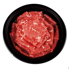 Premium Freshly Sliced Pork Belly for Hot Pot or BBQ - High-Quality Marbled Meat on Black Plate - Perfect for Asian Cuisine, Shabu Shabu, Sukiyaki, and Korean BBQ - Stock Photo for Food Industry