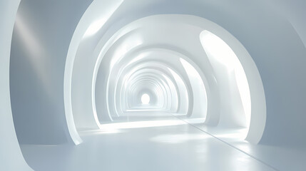 Fototapeta premium Ethereal white hallway with soft curves leading into labyrinth of calm and contemplation, creating serene atmosphere. Dreamlike Labyrinth Passage. Illustration