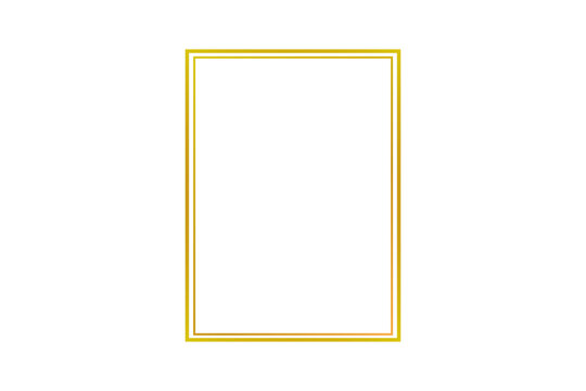 Elegant double-line golden rectangle frame isolated on a transparent background, perfect for luxury border designs. Ideal for invitations, postcards, and greeting cards. High-quality vector cut-out 