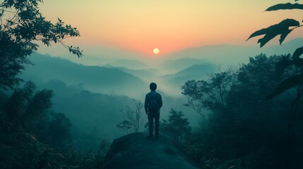 Obraz premium Cinematic rising sun, travel concept