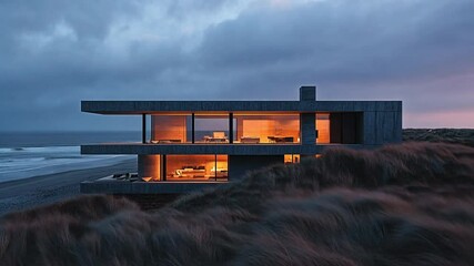 modern minimalist luxury house in cliff with sea front view. modern architect design
