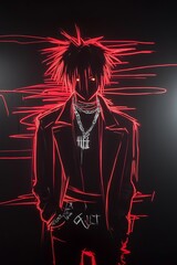 Rocker portrait rocker , neon style, street art, black background