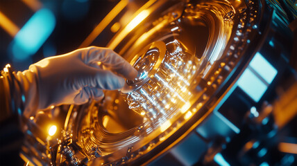 研究者が量子コンピュータのプロセッサにデータを入力する科学的瞬間