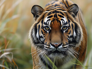 Obraz premium Sumatran Tiger Close-up in Grassland