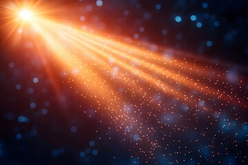 Fototapeta premium Golden Light Beam with Sparkling Particles on Dark Blue Blurred Background