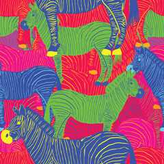 vector animal print seamless pattern with colorful zebra illustrations