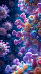 Scientific visualization: Microscopic organism with spiky appendages and granular surface for medical studies