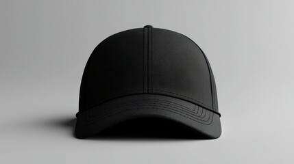 Blank black baseball cap mockup on gray background