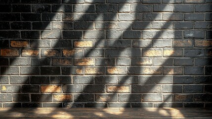 Brick wall shadows on wooden surface