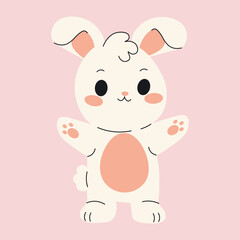 Flat style illustration of a cute Easter bunny standing with open arms, ideal for festive designs, greeting cards, and spring-themed projects.