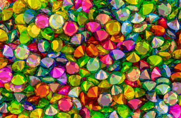 Colored gemstones background, wallpaper. 3D rendering