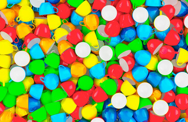 Colorful cups background, wallpaper. 3D rendering