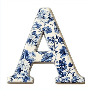 Letter "A" isolatefd on white background in ble and white floral patern as a ceramic tile