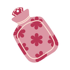 Flat style illustration of a floral-patterned hot water bottle, perfect for wellness, self-care, and relaxation concepts.