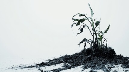 Toxic fertilizer affecting crops and environment. Featuring yellowed plants and cracked soil