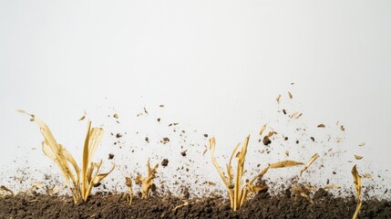 Toxic fertilizer affecting crops and land. Featuring weak plants and dry soil