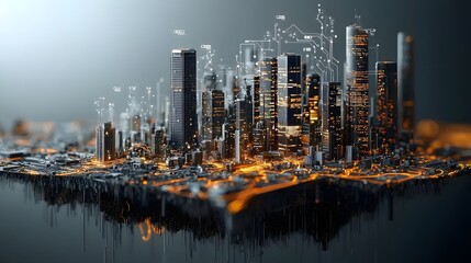 Naklejka premium Futuristic concept of a smart foundation with embedded sensors for real time structural monitoring and analytics enabling intelligent infrastructure management and urban development