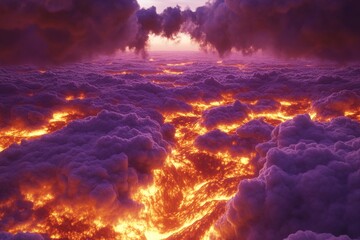 Fototapeta premium Stunning Fiery Landscape with Clouds and Lava at Dusk