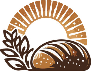 Sunrise Bakeshop Logo – Warm Artisan Bakery Emblem with Rising Sun, Fresh Bread, and Cozy Rustic Design for Pastry Shop, Café, Organic Baking, and Traditional Homemade Sweets Branding.eps