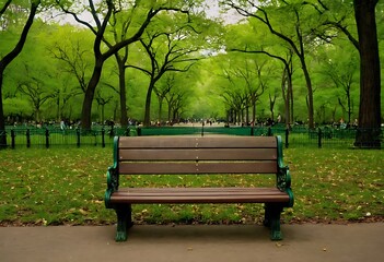 Fototapeta premium Bench in Central Park,Words of Wisdom on Central Park Bench,bench, grass, autumn, seat, central, fall, nature, outdoors, park bench, day, park, tree, 768