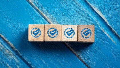 blue button on a wooden background